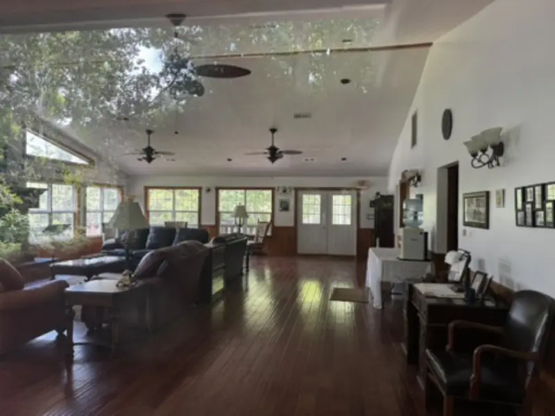 Bright lodge living room with sofas
