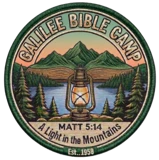 Galilee Bible Camp logo: a lantern beneath the mountains, Matthew 5:14, A Light in the Mountains, est. 1958