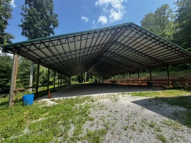 Large open-air pavilion on the camp lawn